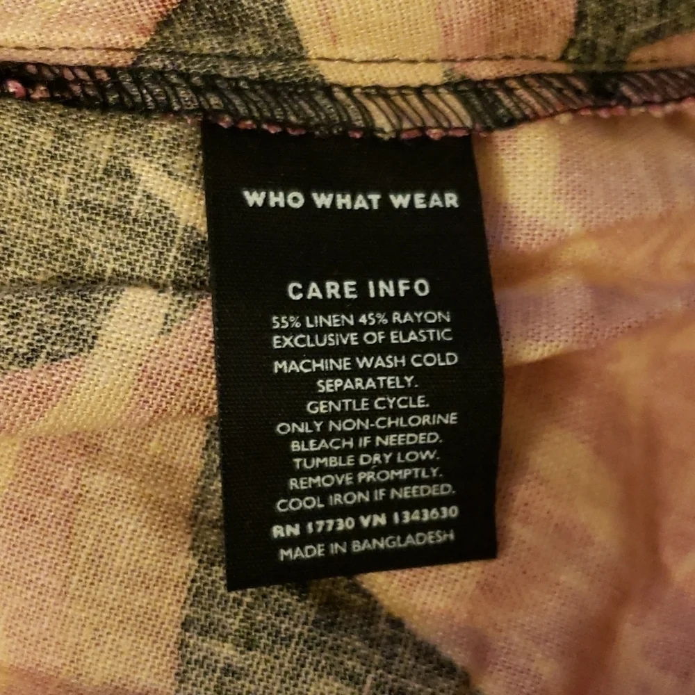 Who What Wear Pink/Black Sereghetti Palm Linen-Blend Mini-Dress Size XS